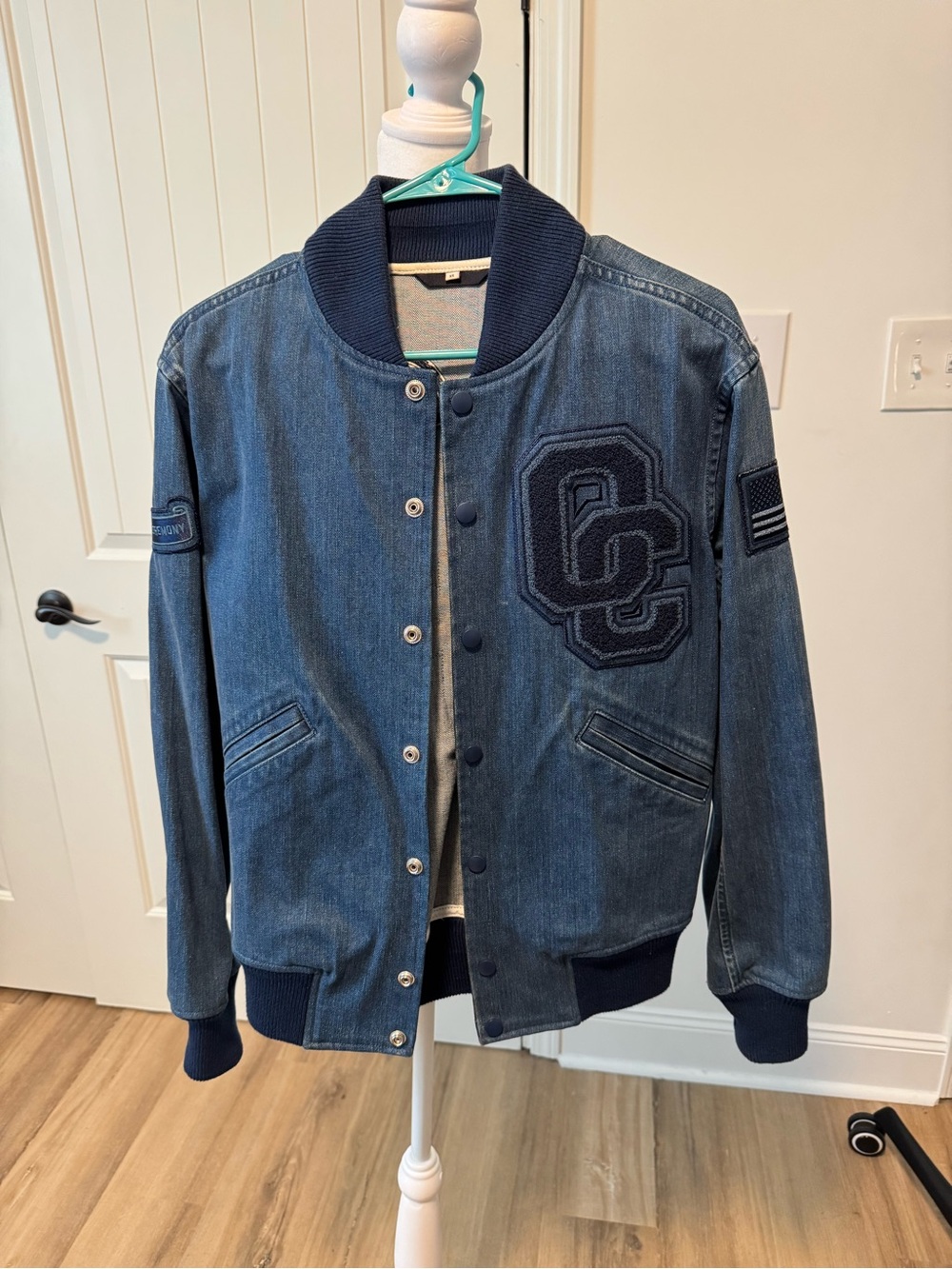 Opening Ceremony Navy Denim Varsity Bomber Jacket
